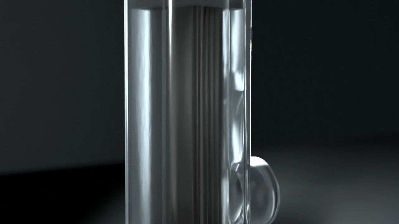 Render en plano corto del paquete de placas, visto a través de la pared transparente de la carcasa.