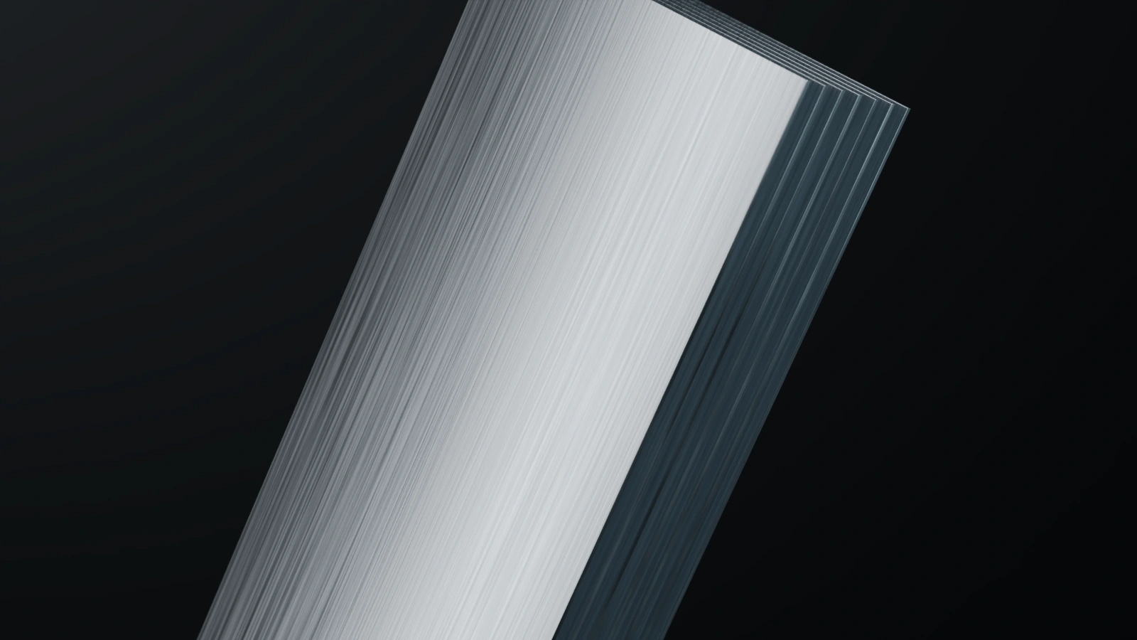 Render of seven solid titanium plates stacked 4 mm apart, bare and uncoated — bright mill-finish metal, before any coating is applied.