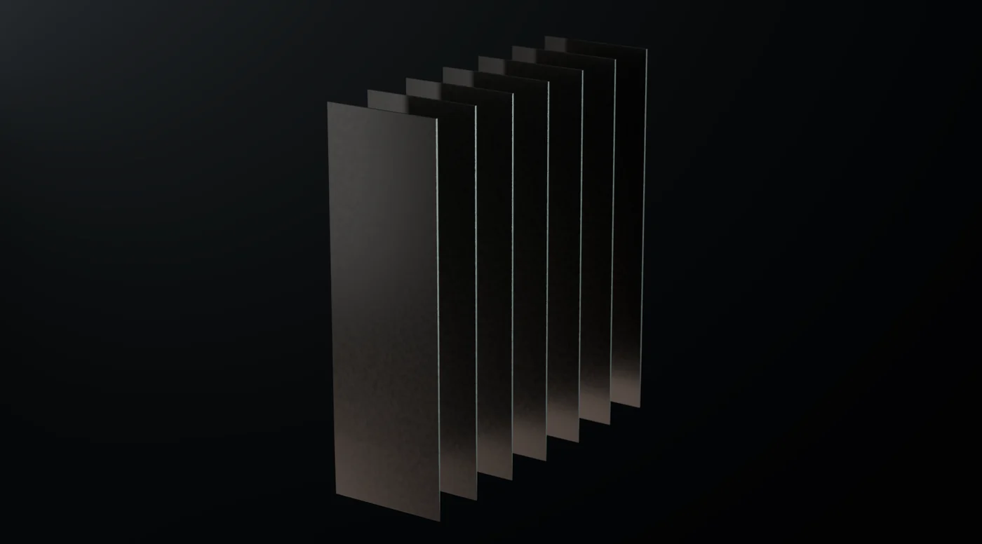 RP plate pack — every plate dark with mixed metal oxide coating